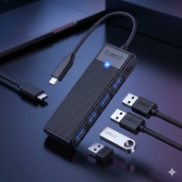ORICO Type-C to USB 3.0 Hub 4 Ports (PAPW4A-C3-015-BK-EP) | 5Gbps Compact Adapter – Black