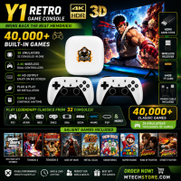 Y1 Retro Video Game Console 4K – 40000+ Built-in Games with Wireless Controllers