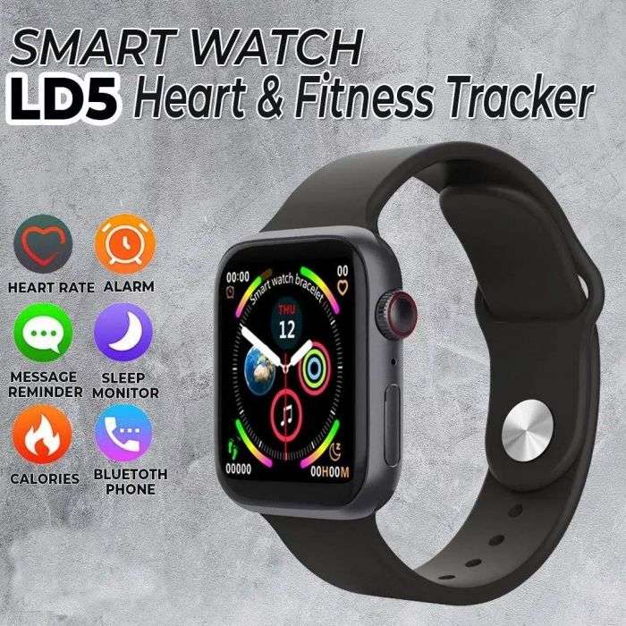 IWO LD5 Smart Watch Heart Rate Monitor Fitness Tracker BT Make Calls -Black