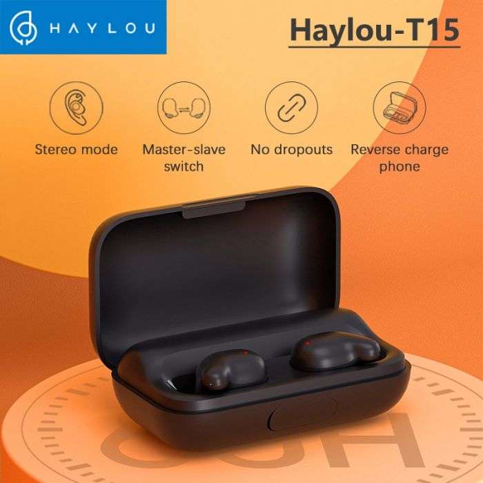 Haylou T15 BLUETOOTH 5.0 TWS Airdots 2200mAh Touch Control Wireless Headphones HD Stereo Noise isolation Bluetooth Earphones With Battery Level Display
