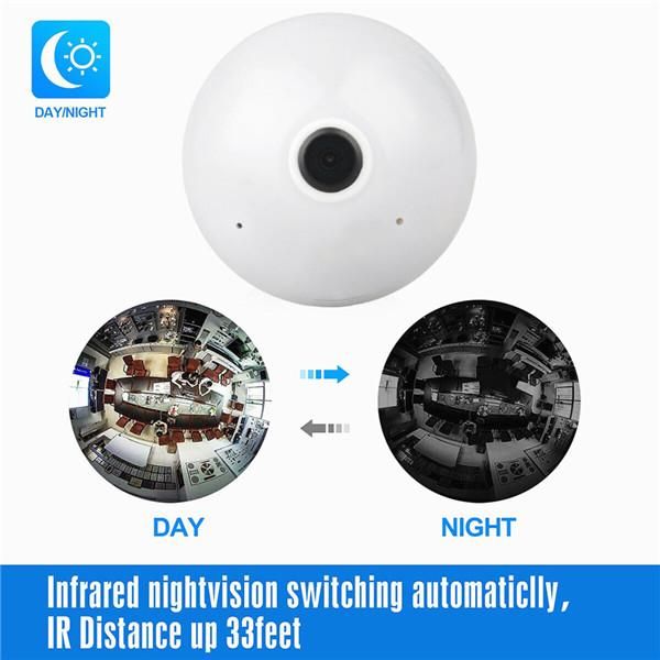 WiFi Flexible Light Bulb Camera 1080P HD Wireless 360 Degree Panoramic Infrared Night Vision