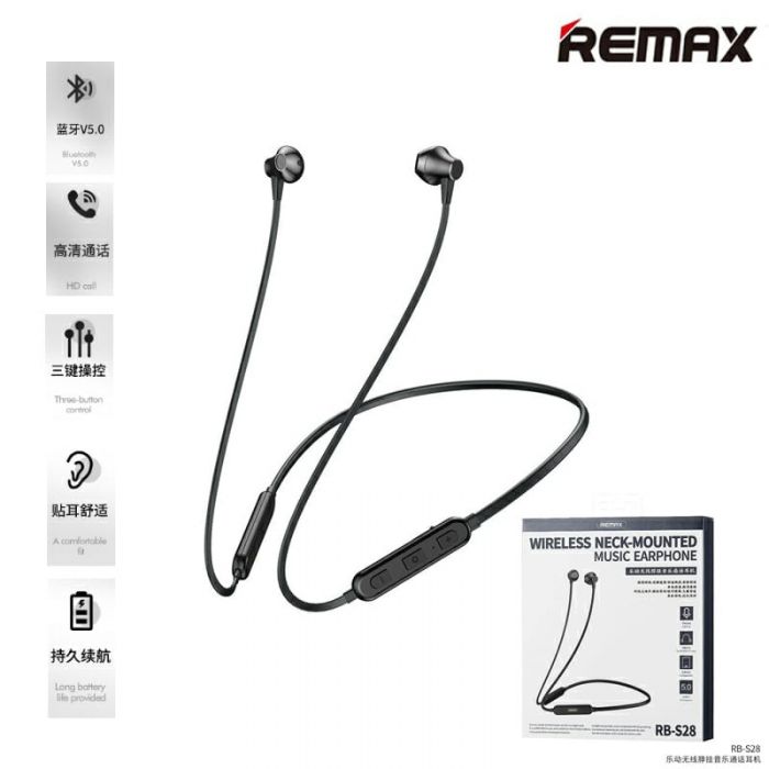 Remax RB-S28 Wireless Bluetooth Sport Magnetic Sweat-Proof Headset Earphone With Mic