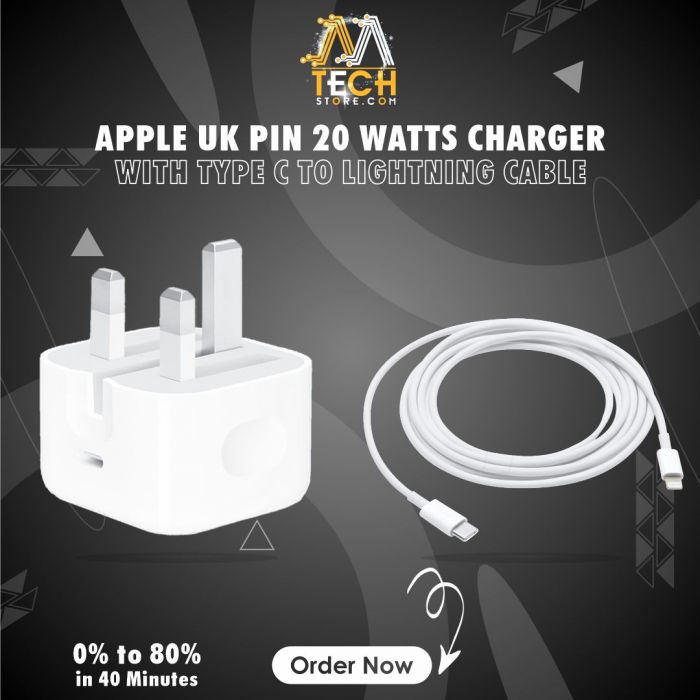 Branded Charger 20W PD Support For IPHONE/IPAD + TYPE C To Lightning Cable 1M | 3 Pin |