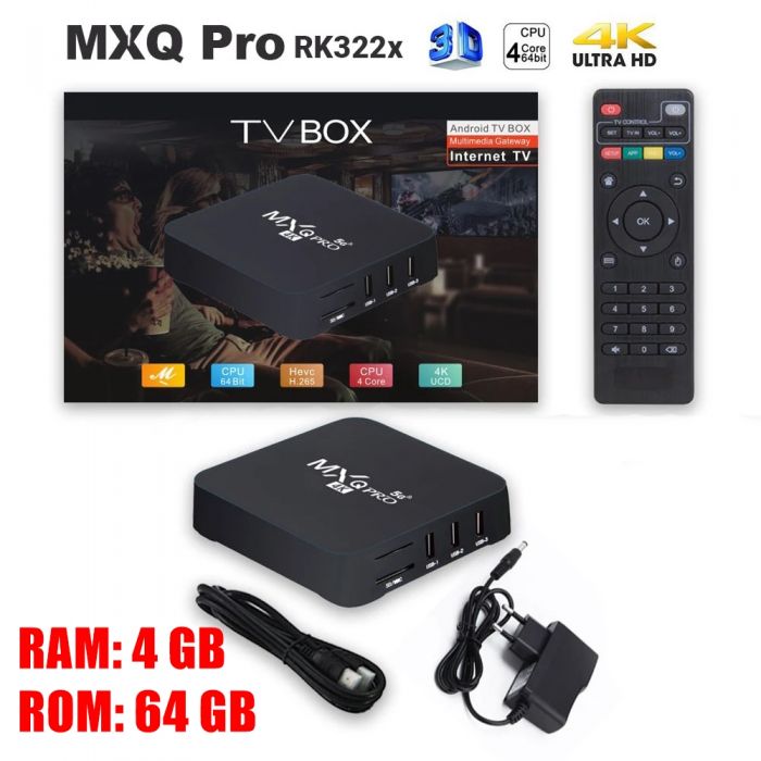 MXQ PRO 4K TV BOX Android 10.0 4K HDR Ultra-HD Video 4gb+64gb