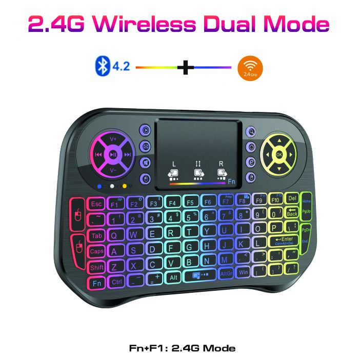I10 MINI KEYBOARD WIRELESS+BLUETOOTH TOUCHPAD 7 COLOR BACKLIT LIGHT 2.4GHZ