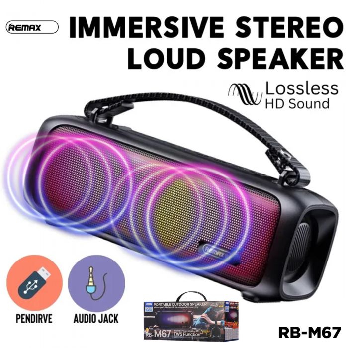 REMAX RB-M67 PORTABLE SUPER BASS WIRELESS SPEAKER WITH RGB LIGHTS